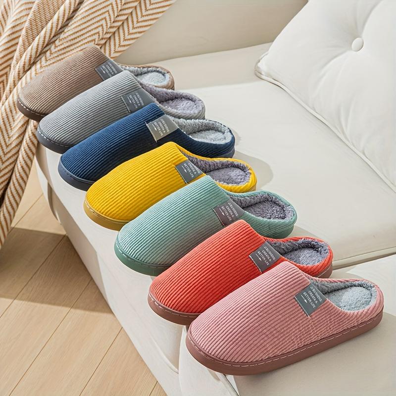 Women's Cotton Slippers,Solid Color Slippers, Casual Slip On Plush Lined Shoes, Comfortable Indoor Memory Foam Home Slippers