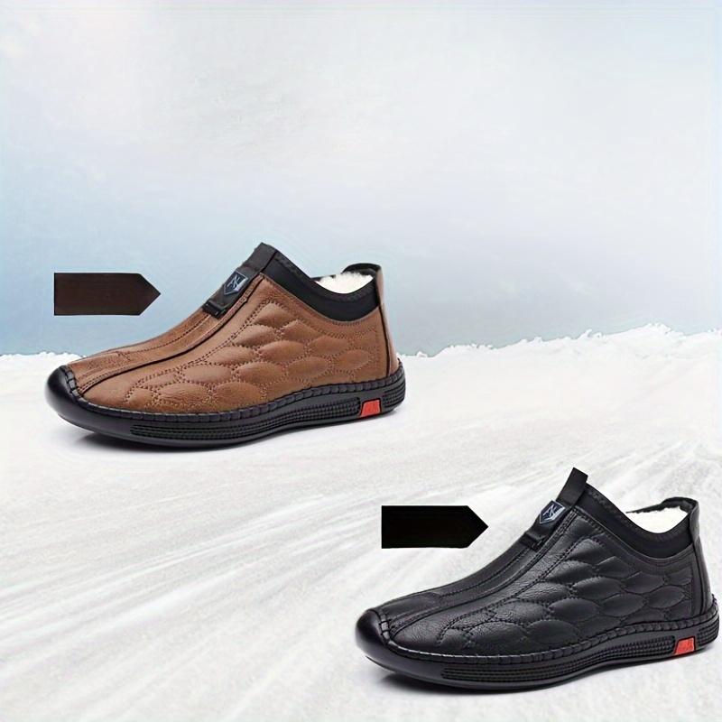 Men's Winter Thermal Fleece Lined Snow Boots-Slip-on Casual Outdoor Shoes, Non-Slip Rubber Sole