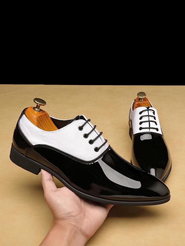 Men's Colorblock Low Heel Dress Shoes, Business Formal Shoes for Work Office, Male Pointed Toe Shoes for Party, Daily Wear