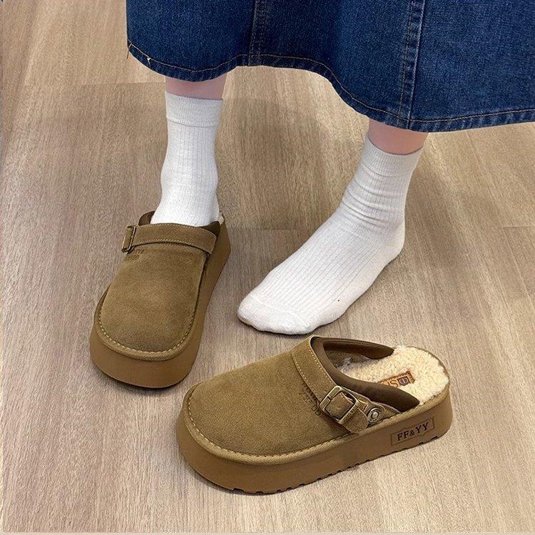 Anti-cold thick bottom shoes female 2024 autumn and winter new Baotou half slippers female external wear two wear snow fur slippers recommended to shoot a size larger slippers women winter boots Footwear Girls Walking Shoes Comfort Walking Shoes Comfort