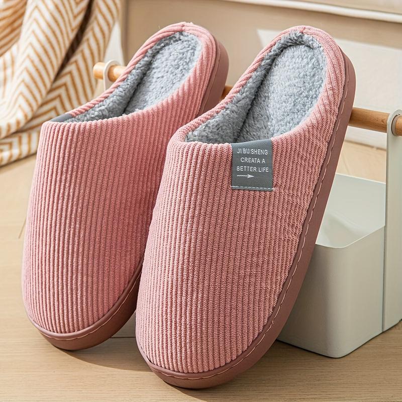 Women's Cotton Slippers,Solid Color Slippers, Casual Slip On Plush Lined Shoes, Comfortable Indoor Memory Foam Home Slippers