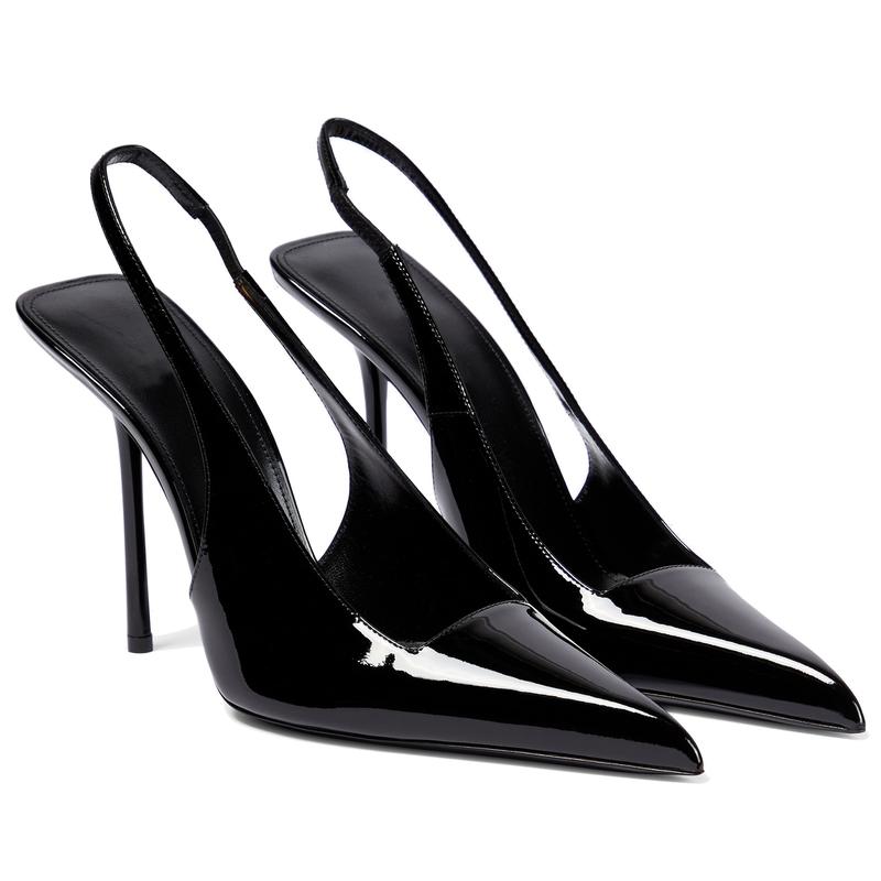 Women's Slingback Stiletto Heels Stretch Strap Slip On Pumps Shoes Pointed Toe Backless Patent Leather Dress High Heels