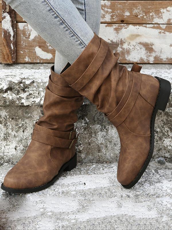 Women's Fashionable Ruched Belted Design Ankle Boots, Casual Comfortable Boots for Daily Wear, Perfect for Students and Outdoor for Women & Girls