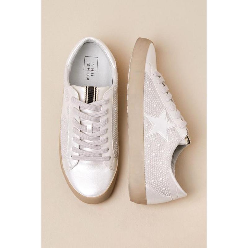 Bridal Pearl Suede Distressed Lace-Up Sneakers