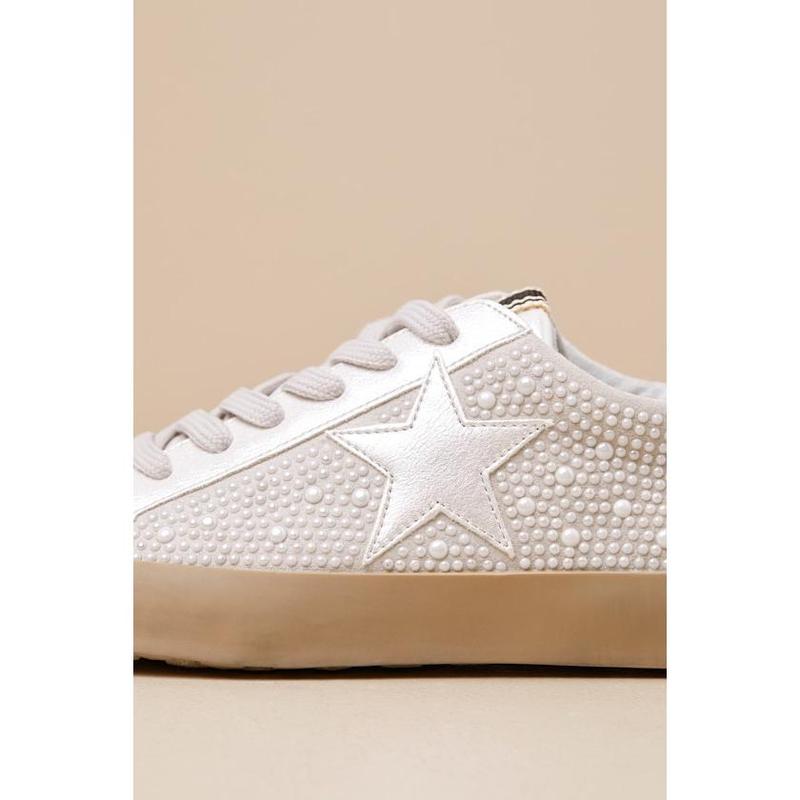 Bridal Pearl Suede Distressed Lace-Up Sneakers