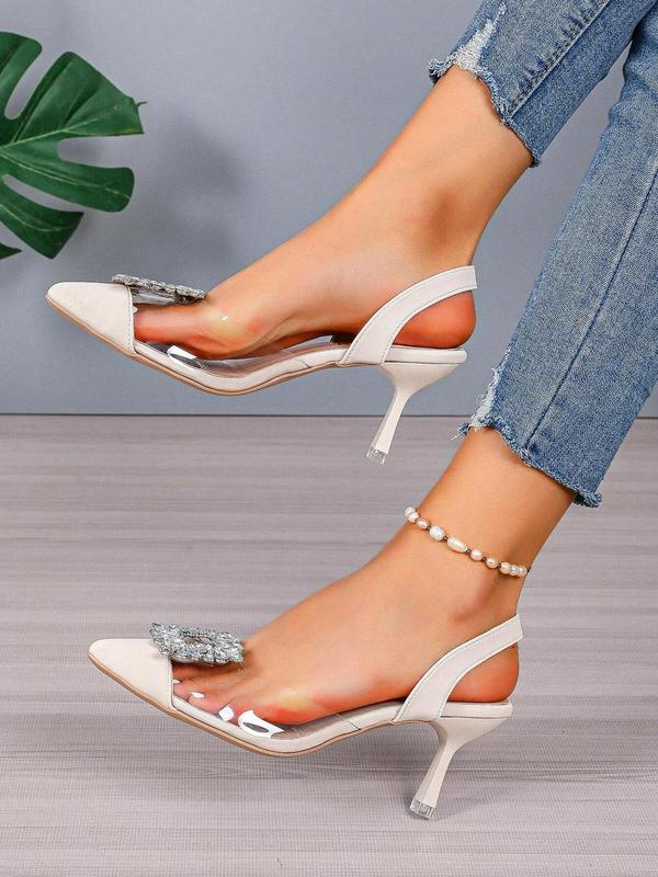 Women's Artificial Crystal Decorated Stiletto Heels, Elegant Pointed Toe High Heels for Party, Banquet, Fashionable Slingback Heels for Women