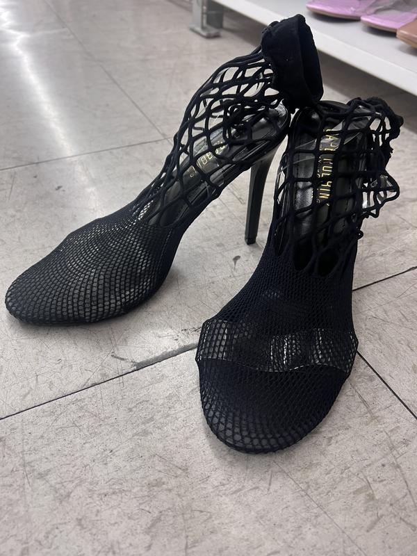 WOMENS FISHNET MESH ANKLE STILETTO HEEL