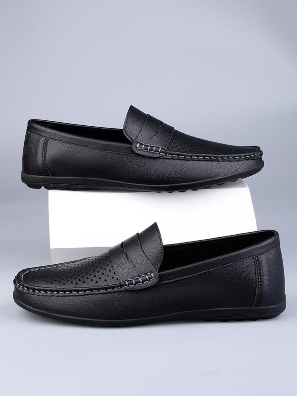 Men's Minimalist Casual Plain Round Toe Slip on Shoes, Business Style Hollow Out Design Lightweight Breathable Flats For Daily Wear