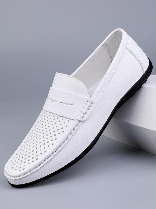 Men's Minimalist Casual Plain Round Toe Slip on Shoes, Business Style Hollow Out Design Lightweight Breathable Flats For Daily Wear