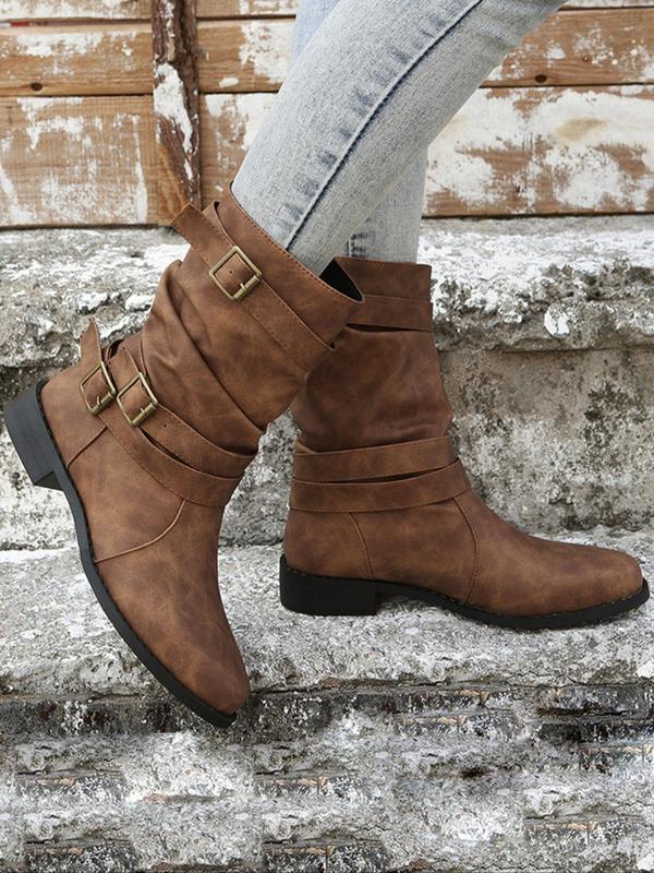 Women's Fashionable Ruched Belted Design Ankle Boots, Casual Comfortable Boots for Daily Wear, Perfect for Students and Outdoor for Women & Girls