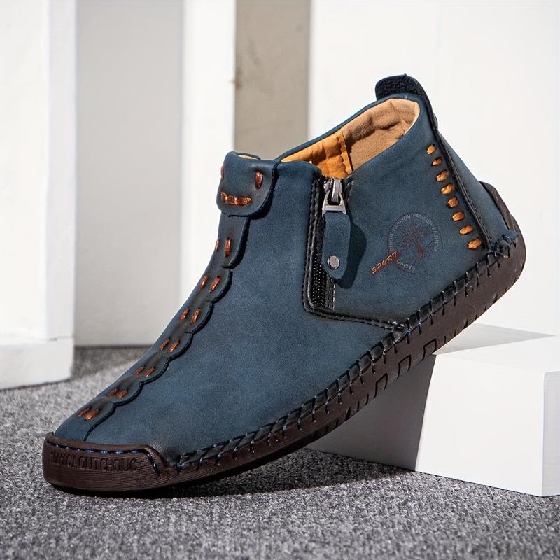 Men's Ankle Boots Leather Casual Loafers, Men's Boots Hand-Stitched Outdoor Work Shoes