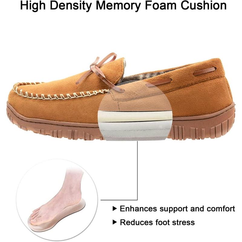 Mens moccasin slippers memory foam indoor outdoor house shoes with hard sole