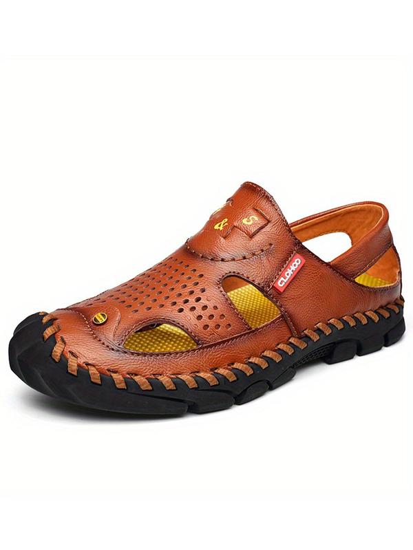 CLOHOO Men's Casual Hollow Out Design Slip on Sandals, Breathable Comfortable Split Leather Sandals, Fashionable Shoes for Beach Summer