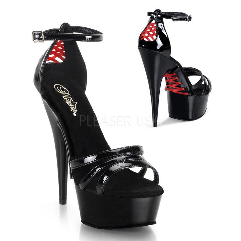 PLEASER DELIGHT-662 Black Pat Stiletto Sandals