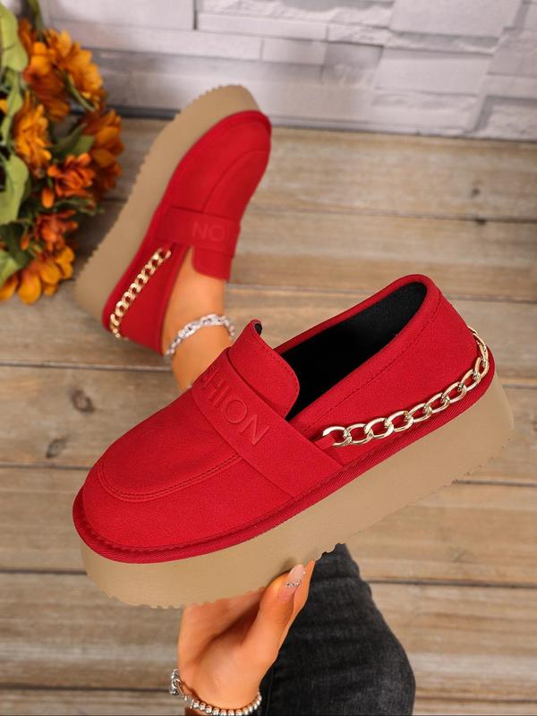 Women's Fashionable Chain Decorated Loafers, Casual Comfortable Non-slip Loafers for Daily Wear, Female All-match Round Toe Shoes for Daily Wear