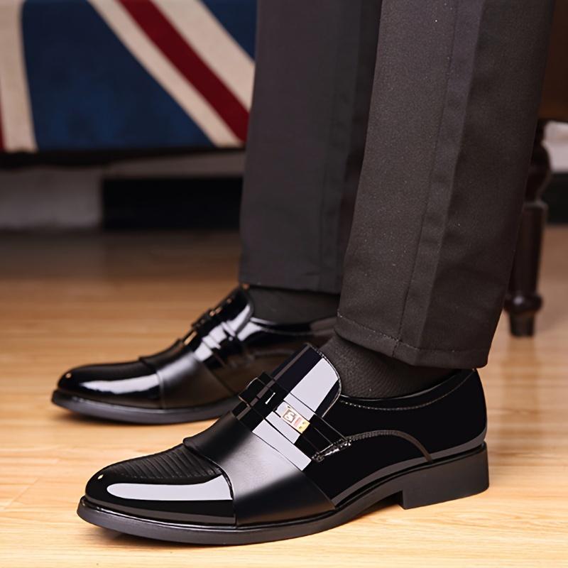 Casual Men's PU Leather Shoes, Slip On Formal Shoes For Business Office Party Wedding Footwear Walking Shoes