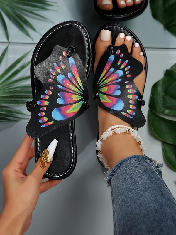 Women's Fashionable Butterfly Design Slip on Sandals, Casual Versatile Sandals for Daily Wear, Summer Breathable Comfortable Shoes Perfect for Beach Vacation, Footwear for Girl