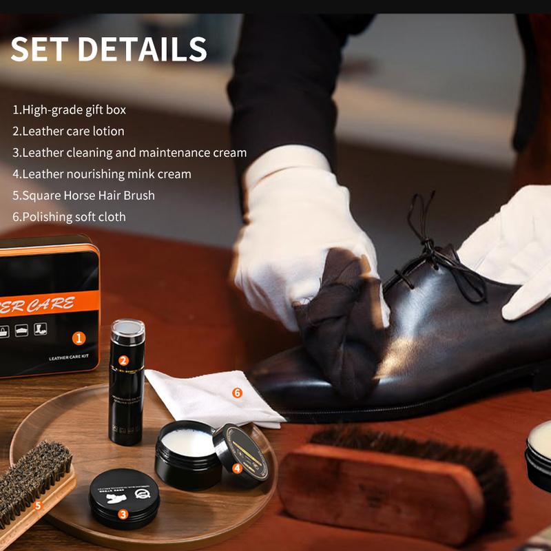 Shoe Polish & Care Kit - Leather Shoe Shine Kit for Men & Women w Brown, Black, Neutral Polish - Leather Boot Care Kit Christmas Gift