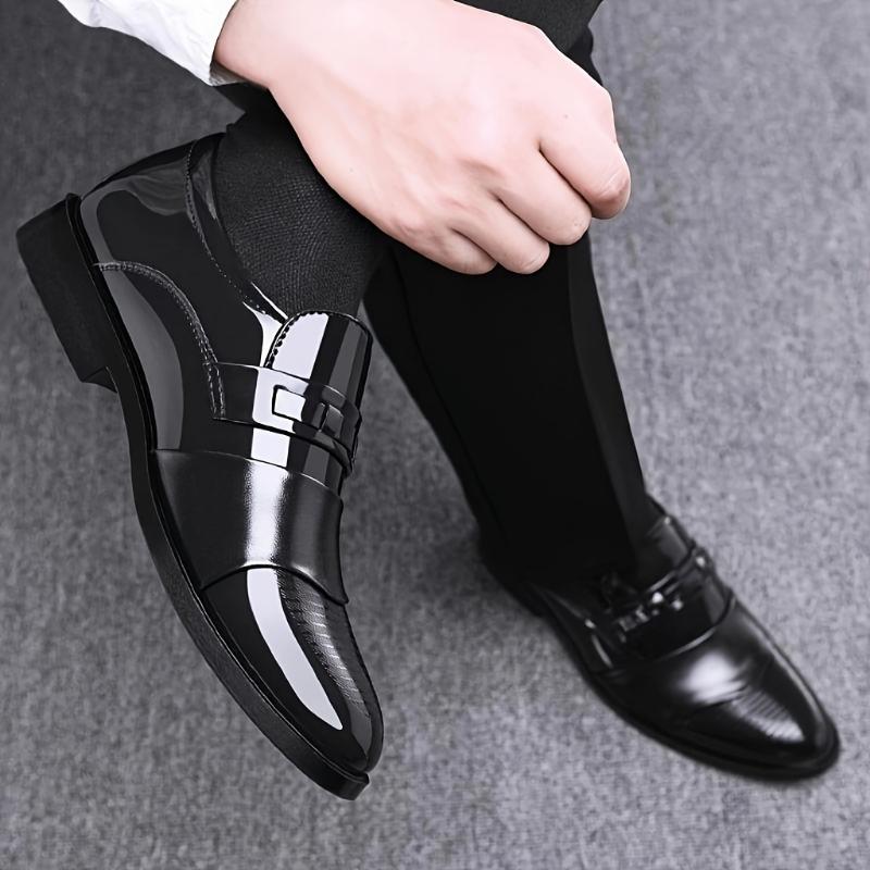 Casual Men's PU Leather Shoes, Slip On Formal Shoes For Business Office Party Wedding Footwear Walking Shoes