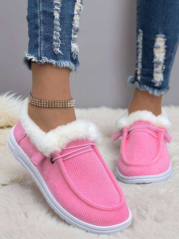 Women's Solid Color Fluffy Lined Slip on Sports Walking Shoes, Casual Comfortable Warm Indoor Outdoor Sports Shoes, Female Round Toe Sports Walking Shoes for Fall & Winter