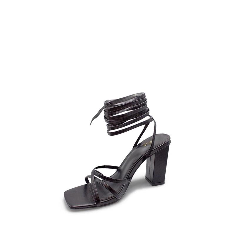 Pam Lace Up Block Heel - Black