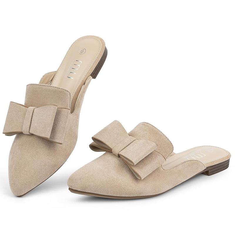 MUSSHOE Mules for Women Comfortable Pointed Toe Backless Slip-on Slides Loafer Flats with Bowknot