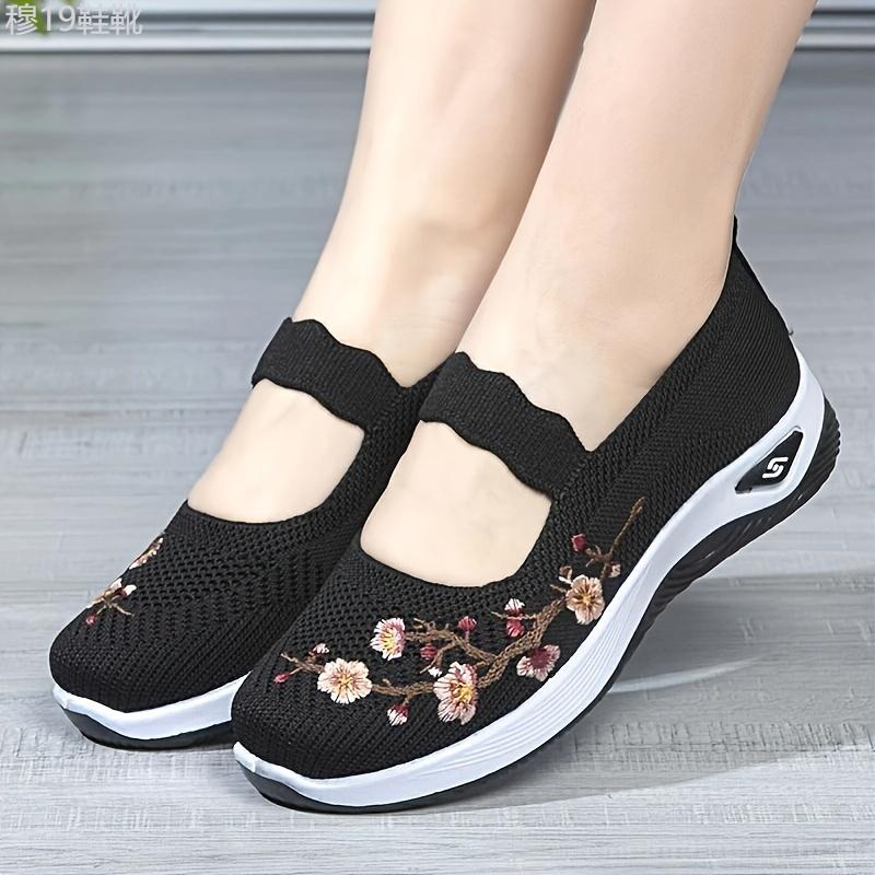 Chic Floral Knit Flats - Soft Ankle Band, Lightweight, Breathable, Low-Top, Comfortable Walking Shoes with Slip-On Design for Casual Outings Footwear Women Girl Flower Rubber Slipon Decor Active