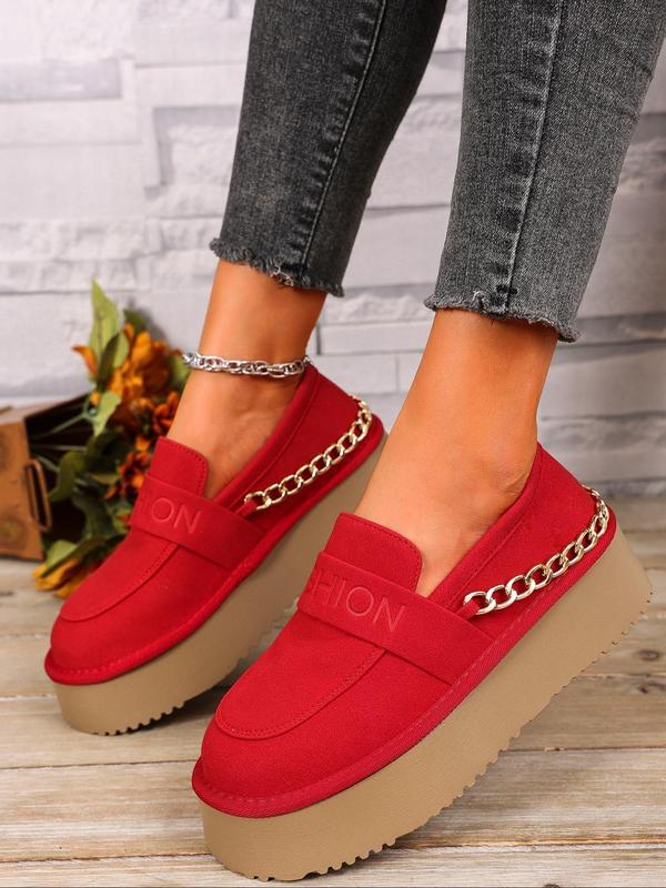 Women's Fashionable Chain Decorated Loafers, Casual Comfortable Non-slip Loafers for Daily Wear, Female All-match Round Toe Shoes for Daily Wear