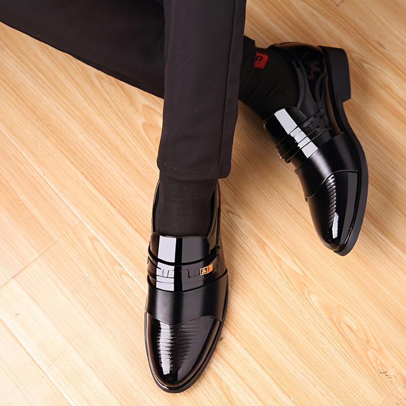 Casual Men's PU Leather Shoes, Slip On Formal Shoes For Business Office Party Wedding Footwear Walking Shoes