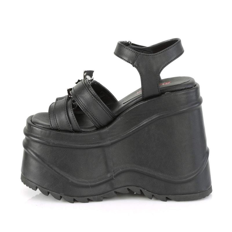 Demonia Wave-13 Black Vegan Leather Sandals