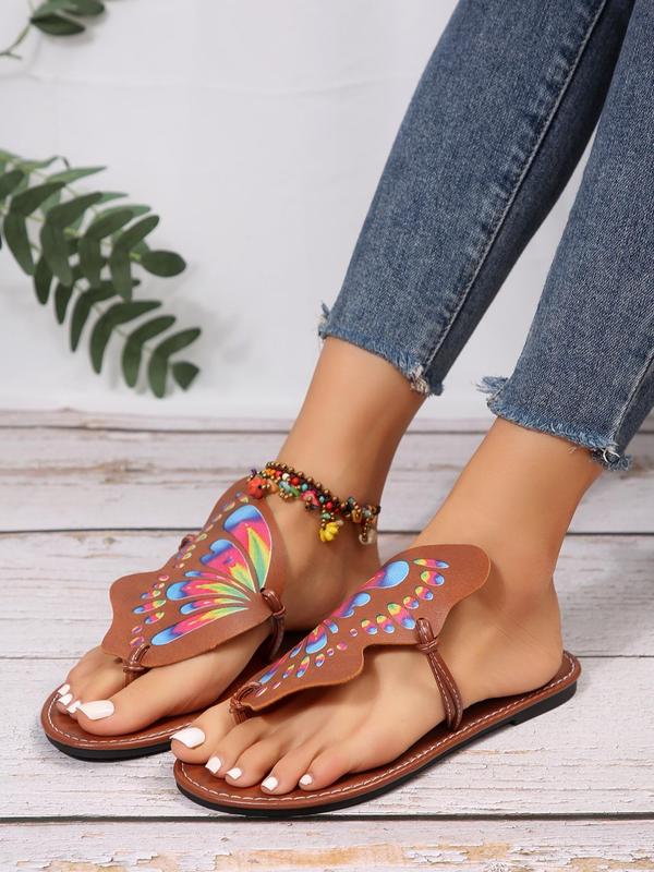 Women's Fashionable Butterfly Design Slip on Sandals, Casual Versatile Sandals for Daily Wear, Summer Breathable Comfortable Shoes Perfect for Beach Vacation, Footwear for Girl