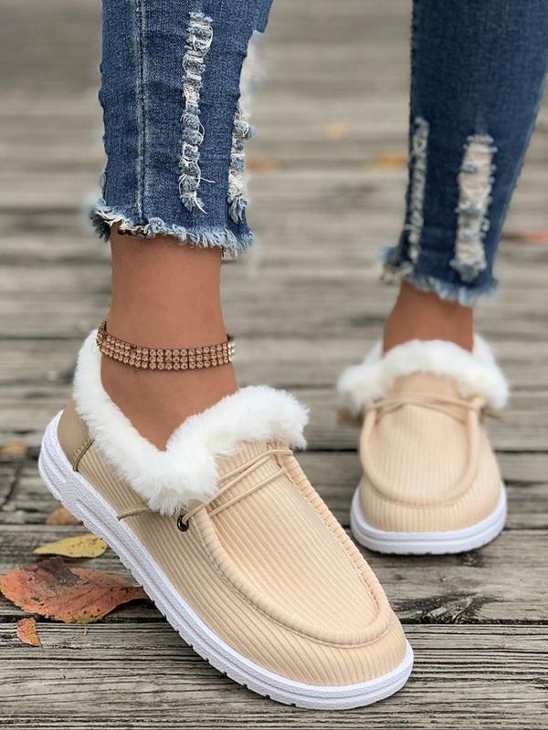 Women's Solid Color Fluffy Lined Slip on Sports Walking Shoes, Casual Comfortable Warm Indoor Outdoor Sports Shoes, Female Round Toe Sports Walking Shoes for Fall & Winter