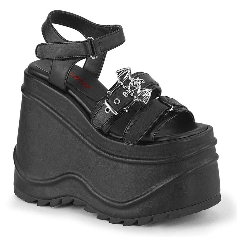 Demonia Wave-13 Black Vegan Leather Sandals