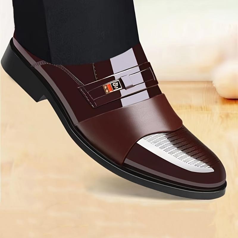 Casual Men's PU Leather Shoes, Slip On Formal Shoes For Business Office Party Wedding Footwear Walking Shoes