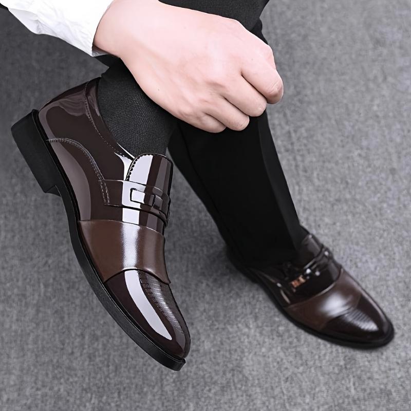 Casual Men's PU Leather Shoes, Slip On Formal Shoes For Business Office Party Wedding Footwear Walking Shoes