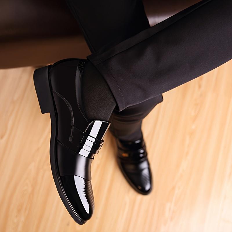 Casual Men's PU Leather Shoes, Slip On Formal Shoes For Business Office Party Wedding Footwear Walking Shoes