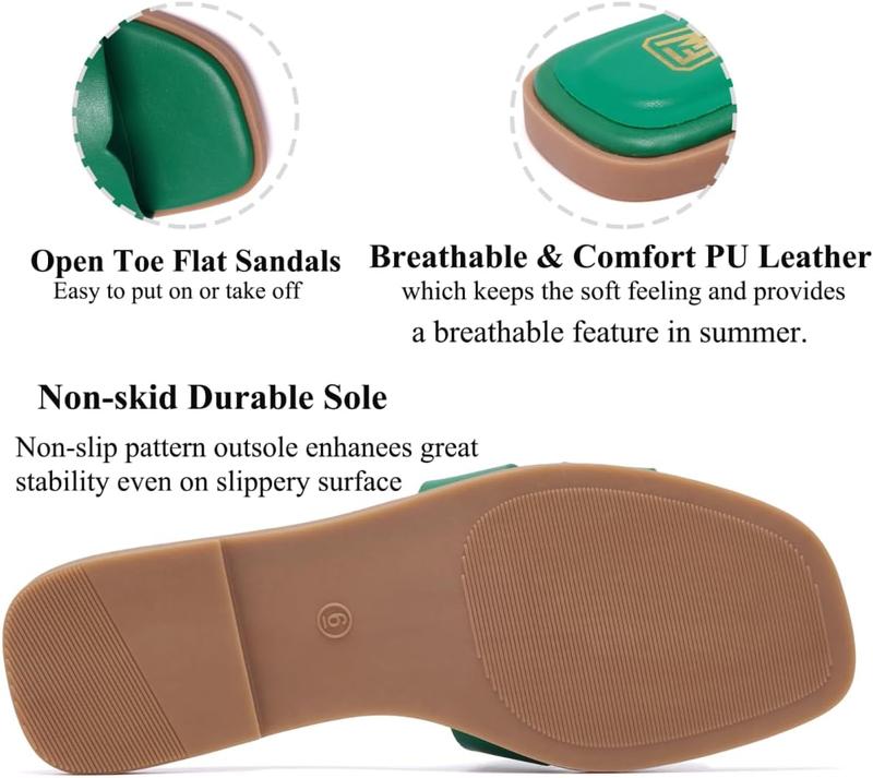 Women's Flat Slide Sandals Fashion Square Open Toe Slip On Casual Beach Slippers