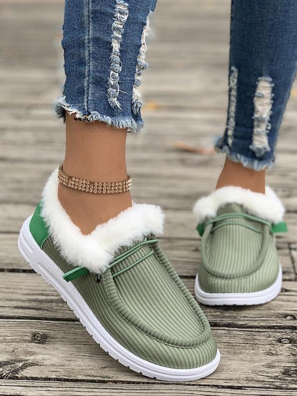 Women's Solid Color Fluffy Lined Slip on Sports Walking Shoes, Casual Comfortable Warm Indoor Outdoor Sports Shoes, Female Round Toe Sports Walking Shoes for Fall & Winter