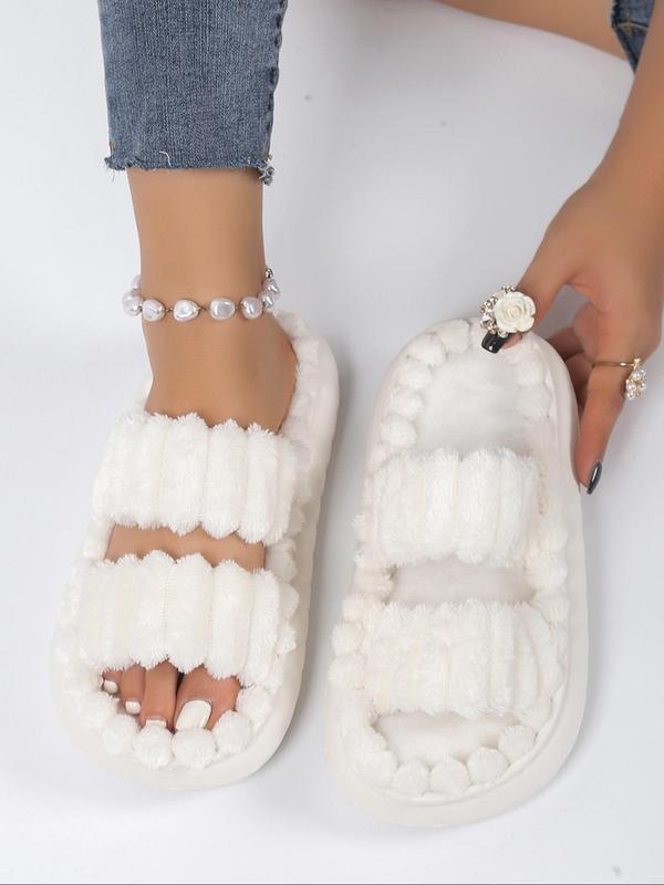 Fluffy Plush Home Slippers, Soft Comfortable Platform Slippers, Warm Slippers for Indoor & Outdoor Use for Fall & Winter Footwear