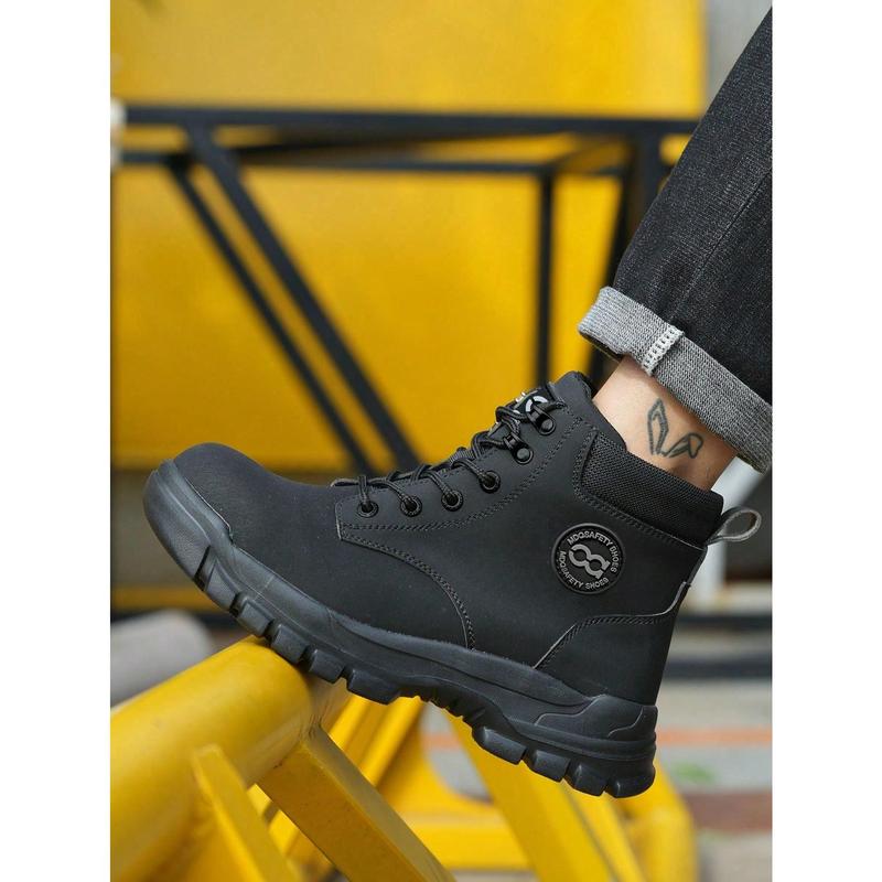 Men's Work Safety Shoes, Outdoor Leather Waterproof Safety Boots, Steel Toe Cap, High Top, Lightweight, Anti-Puncture, Anti-Spark, Waterproof Industrial Construction Protective Shoes