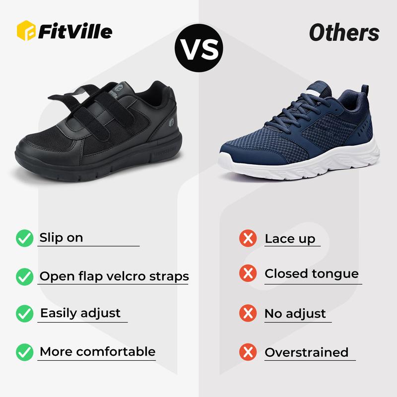 FitVille Men's EasyTop Duo Strap Diabetic Shoes V3 velcro shoes wide fit velcro shoes wide fit