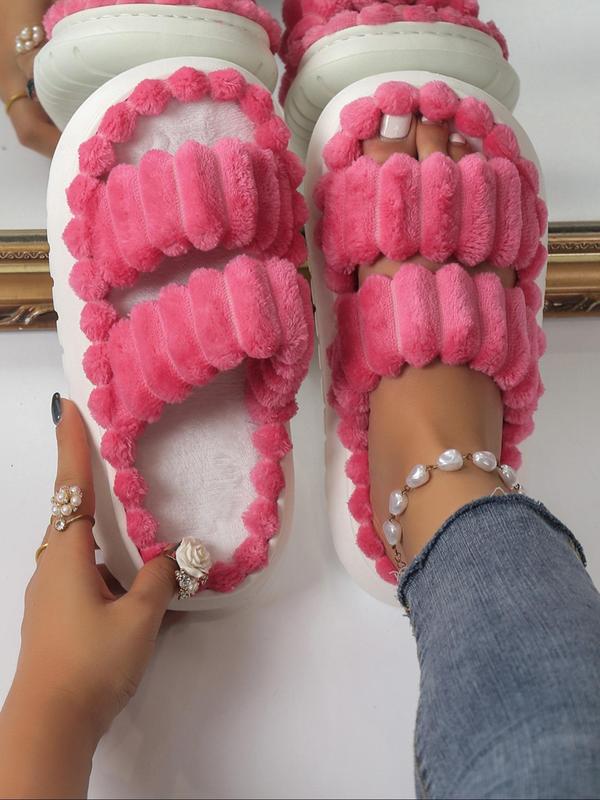 Fluffy Plush Home Slippers, Soft Comfortable Platform Slippers, Warm Slippers for Indoor & Outdoor Use for Fall & Winter Footwear