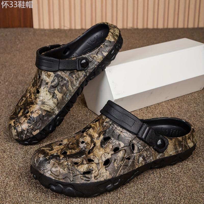 Men's Trendy Camouflage Clogs, Hollow Out Breathable Fashion Beach Water Shoes, Indoor Outdoor Non Slip Slippers For Outdoor Events Footwear Sandal