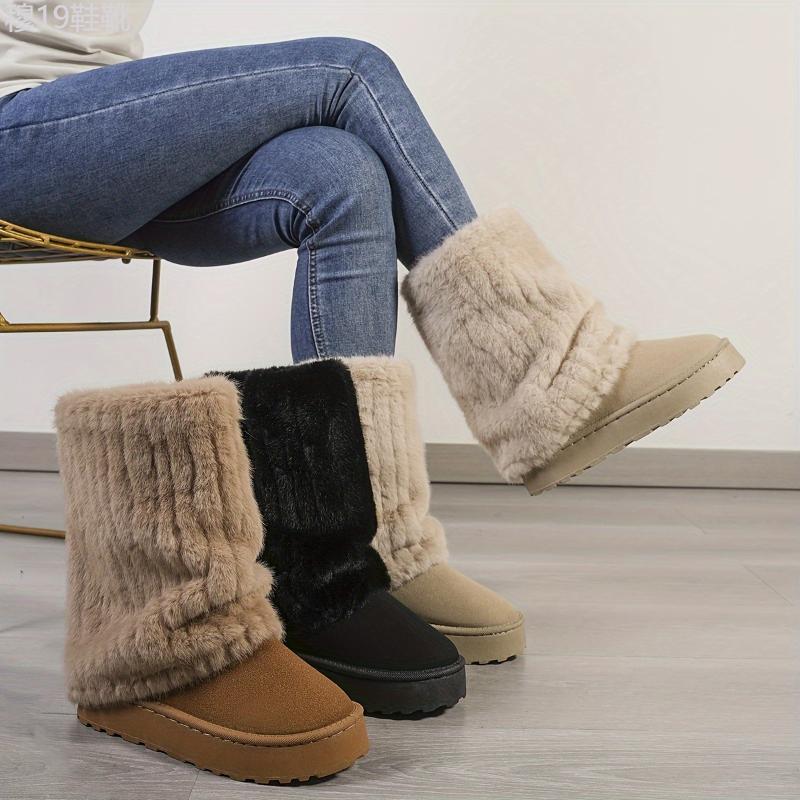 Cozy Winter Mid Calf Boots - Soft Plush Lined, Slip-On Design, Comfortable Casual Wear for Cold Weather - Ideal for Daily Outdoor Activities Walking Shoes Women Girl Footwear Insole Platforms Nail