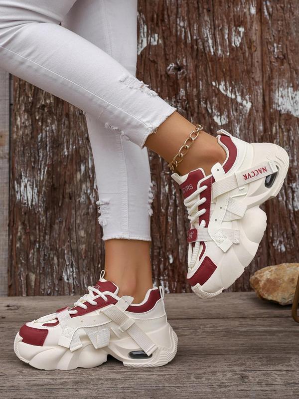 Women's Fashionable Patchwork Lace Up Low Top Sneakers, Casual Comfortable Wedge Sneakers for Daily Wear, Perfect for Students for Outdoor Sports