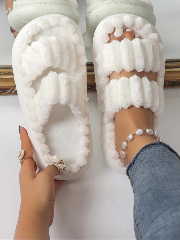 Fluffy Plush Home Slippers, Soft Comfortable Platform Slippers, Warm Slippers for Indoor & Outdoor Use for Fall & Winter Footwear