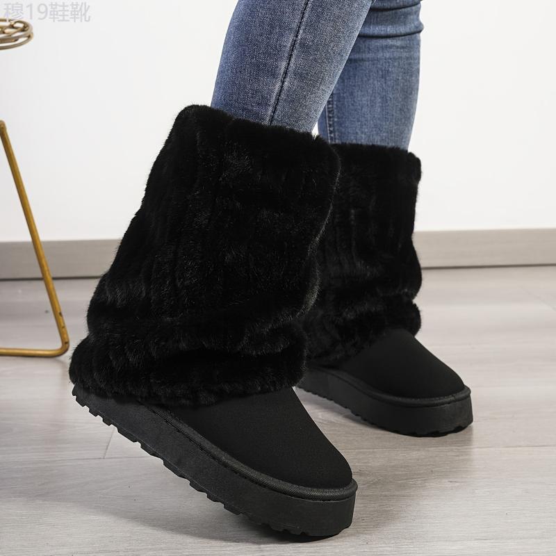 Cozy Winter Mid Calf Boots - Soft Plush Lined, Slip-On Design, Comfortable Casual Wear for Cold Weather - Ideal for Daily Outdoor Activities Walking Shoes Women Girl Footwear Insole Platforms Nail