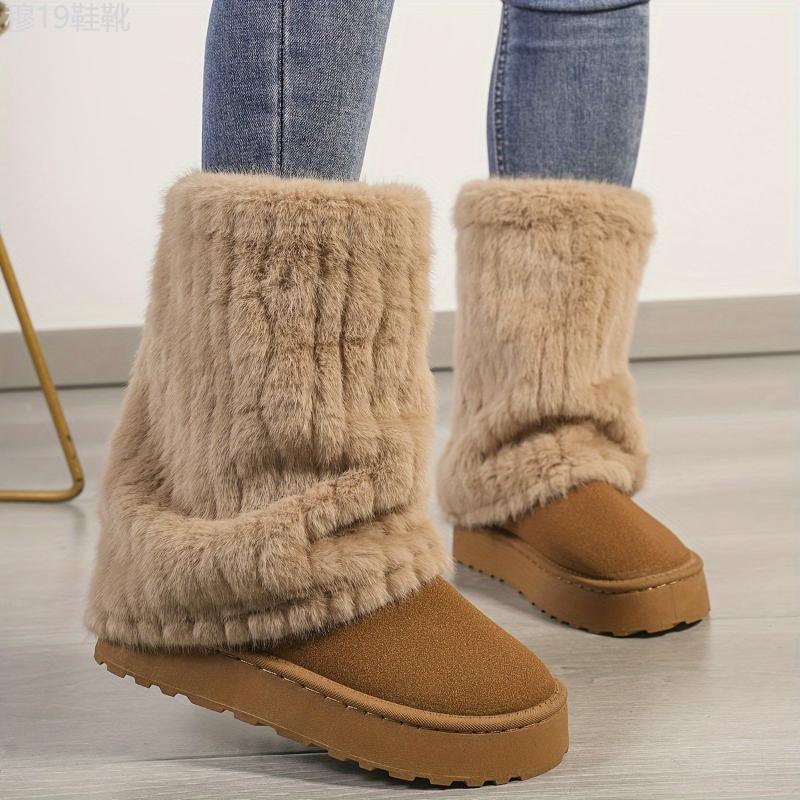 Cozy Winter Mid Calf Boots - Soft Plush Lined, Slip-On Design, Comfortable Casual Wear for Cold Weather - Ideal for Daily Outdoor Activities Walking Shoes Women Girl Footwear Insole Platforms Nail