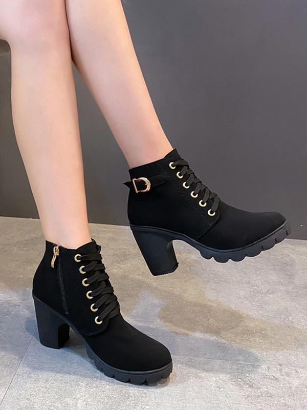 Women's Fashionable Rhinestone Decorated Belted Design Boots, Casual Comfortable Round Toe Ankle Boots for Fall & Winter, All-match Commuter Shoes for Work & Daily Wear