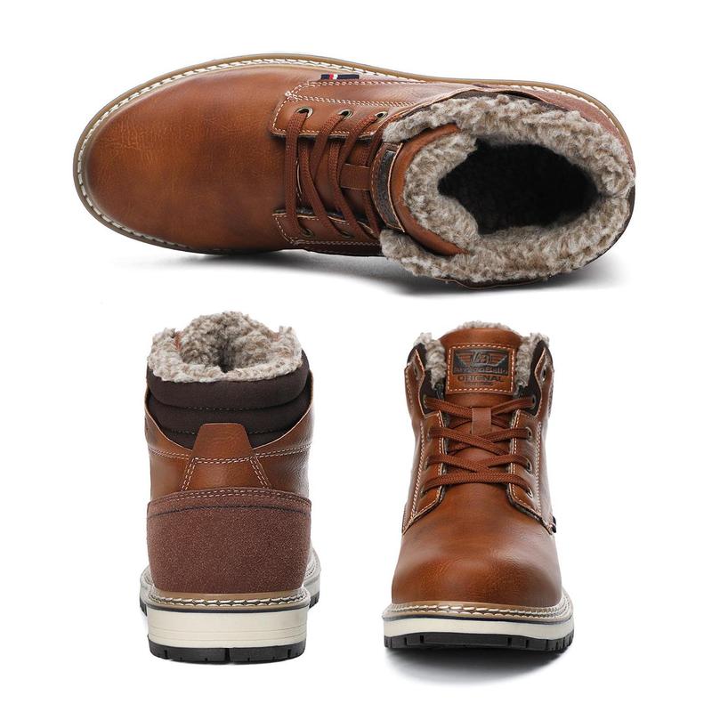 Plush Velvet Winter Boots Martin Boots Men's Fashion Casual Sports Shoes Non-slip Men's Snow Boots Warm Outdoor Waterproof Shoes (Brown)